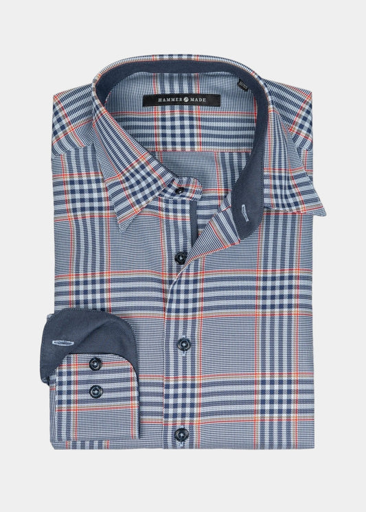 Premium White Navy Checkered Full Sleeve Cotton Casual Formal Shirt