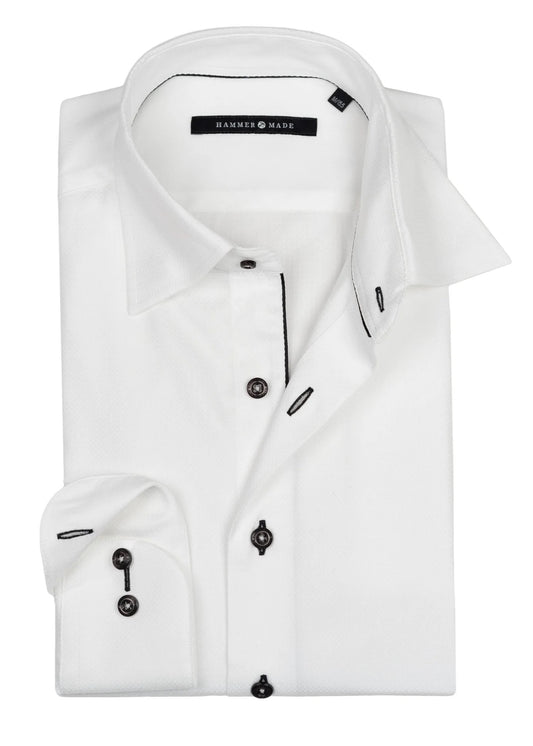 Premium White Full Sleeve Cotton Formal Shirt with Contrast Black Buttons